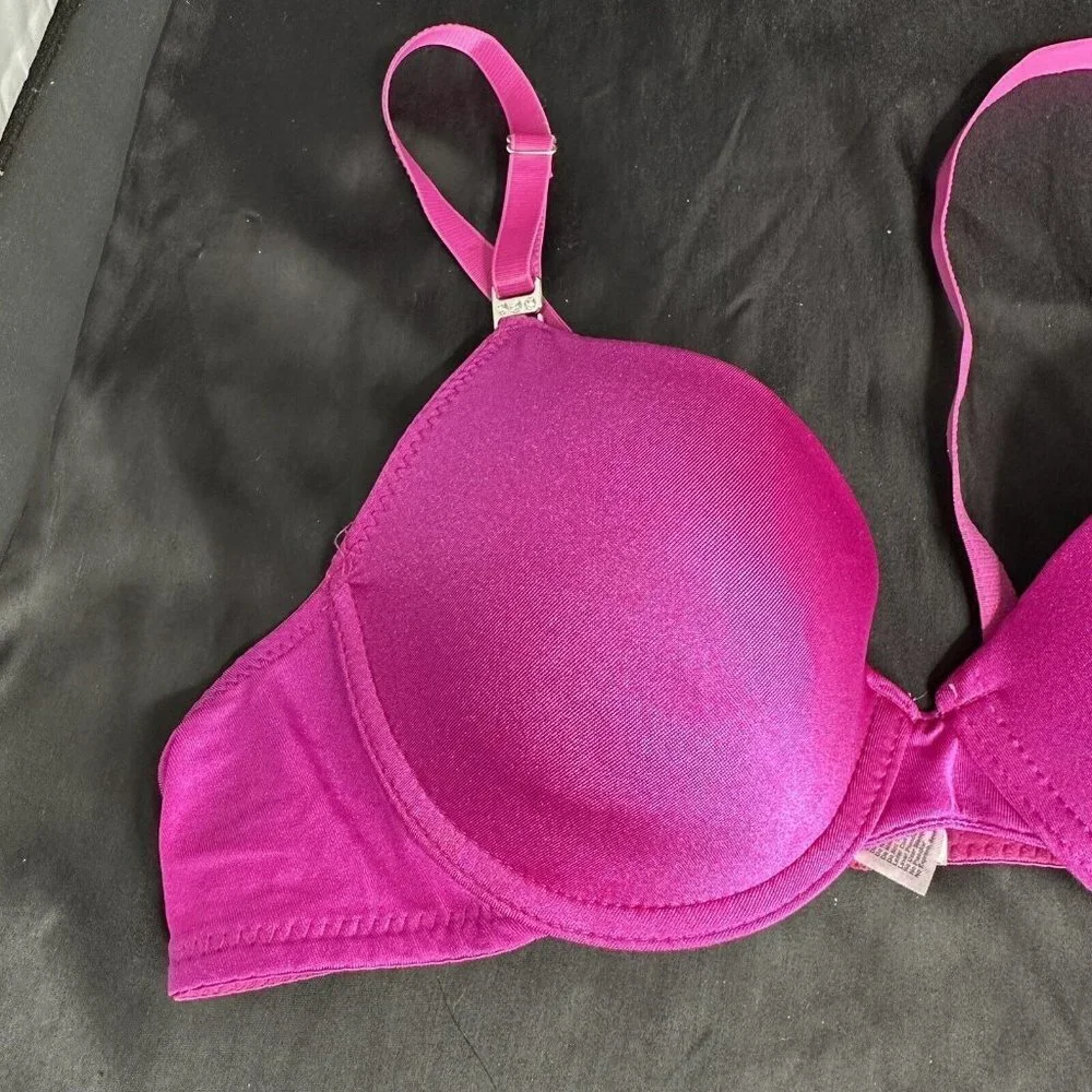 Mopas Intimates Pink Bra Rhinestone Straps Adjustable Straps Underwire - Picture 3 of 12